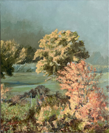 Peinture intitulée "matin a Egreuil" par Frédéric Emmanuel Pinton, Œuvre d'art originale, Huile Monté sur Châssis en bois