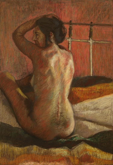 Pintura intitulada "Mujer Sentada" por Juan Domínguez, Obras de arte originais, Pastel
