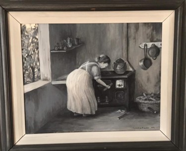 Painting titled "Cocinando" by Marinita, Original Artwork, Graphite