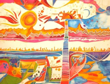 Pintura titulada "Escalera al sol" por Ana Maria Monfort Guardia, Obra de arte original