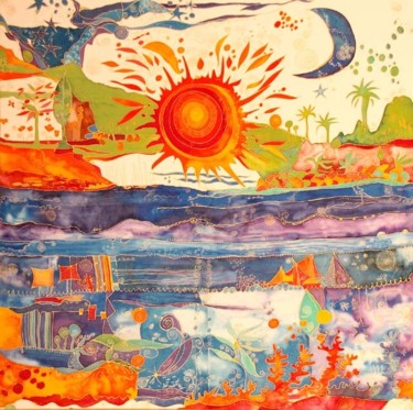 Pintura titulada "Sol en el mar" por Ana Maria Monfort Guardia, Obra de arte original
