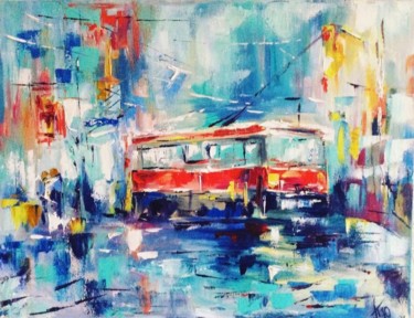 Картина под названием "Старый троллейбус" - Юлия Пиняева, Подлинное произведение искусства, Масло