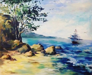 Картина под названием "Море и солнце" - Юлия Пиняева, Подлинное произведение искусства, Масло