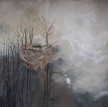 Malerei mit dem Titel "Le nid oublié" von Elise Pioger / Art Cire, Original-Kunstwerk, Enkaustik