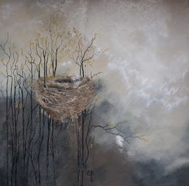 Painting titled "Le nid oublié" by Elise Pioger / Art Cire, Original Artwork, Encaustic