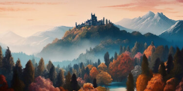 Arte digital titulada "Castle in the mount…" por Piotr Alaborski, Obra de arte original, Pintura Digital
