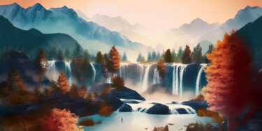 Arte digitale intitolato "Waterfalls" da Piotr Alaborski, Opera d'arte originale, Pittura digitale