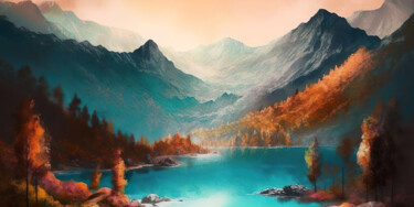 Digital Arts titled "Lake in the mountai…" by Piotr Alaborski, Original Artwork, Digital Painting