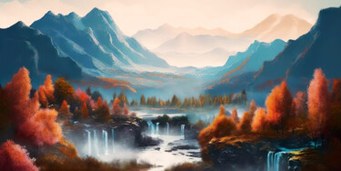 Digital Arts titled "Waterfalls #3" by Piotr Alaborski, Original Artwork, Digital Painting