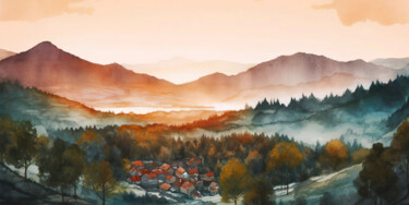 Digital Arts titled "The Village" by Piotr Alaborski, Original Artwork, Digital Painting