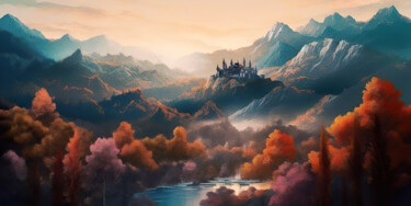 Digital Arts titled "Castle in the mount…" by Piotr Alaborski, Original Artwork, Digital Painting