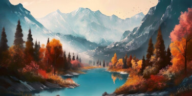 数字艺术 标题为“Lake in the mountai…” 由Piotr Alaborski, 原创艺术品, 数字油画
