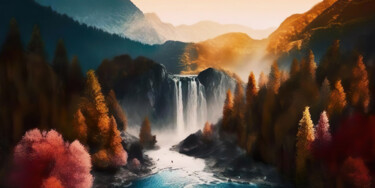 Digital Arts titled "Waterfalls #4" by Piotr Alaborski, Original Artwork, Digital Painting