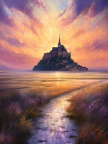 Digitale Kunst mit dem Titel "Mont Saint Michel #3" von Piotr Alaborski, Original-Kunstwerk, Digitale Malerei