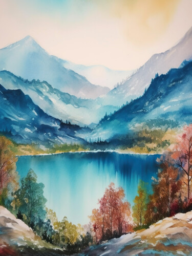 Цифровое искусство под названием "Mountains lake #8" - Piotr Alaborski, Подлинное произведение искусства, Цифровая живопись