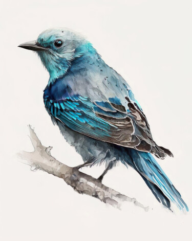 Artes digitais intitulada "Blue Bird #2" por Piotr Alaborski, Obras de arte originais, Aquarela