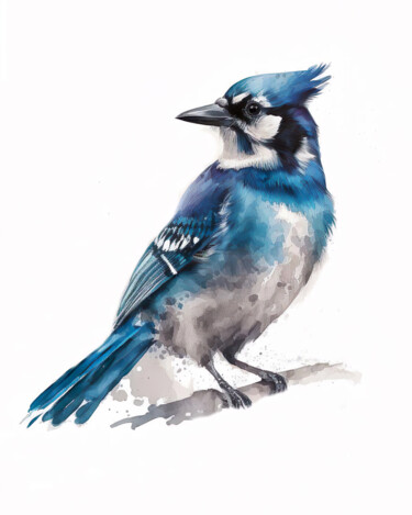 Digitale Kunst mit dem Titel "Blue Jay" von Piotr Alaborski, Original-Kunstwerk, Aquarell