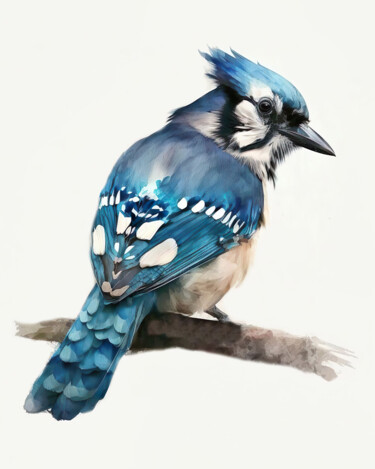 Digitale Kunst mit dem Titel "Blue Jay #2" von Piotr Alaborski, Original-Kunstwerk, Aquarell