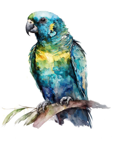 Digitale Kunst getiteld "Exotic Parrot" door Piotr Alaborski, Origineel Kunstwerk, Aquarel