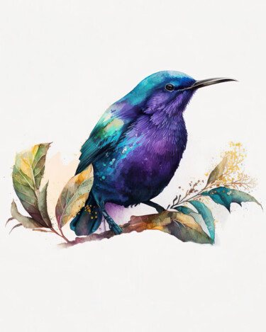 Digital Arts titled "Purple Bird" by Piotr Alaborski, Original Artwork, Watercolor