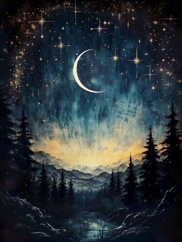 Arte digitale intitolato "Starry Night #2" da Piotr Alaborski, Opera d'arte originale, Pittura digitale