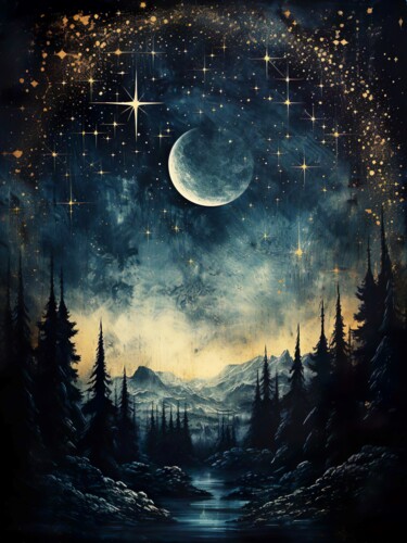 Arte digitale intitolato "Starry Night #5" da Piotr Alaborski, Opera d'arte originale, Pittura digitale