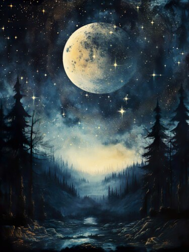 Digital Arts titled "Starry Night #6" by Piotr Alaborski, Original Artwork, Digital Painting