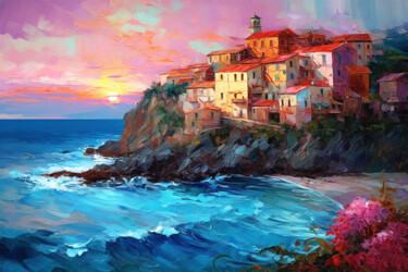 Artes digitais intitulada "Italian Coast" por Piotr Alaborski, Obras de arte originais, Pintura digital