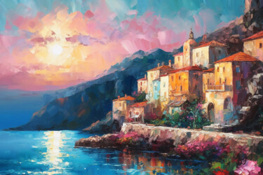 Arte digitale intitolato "Italian Coast #3" da Piotr Alaborski, Opera d'arte originale, Pittura digitale