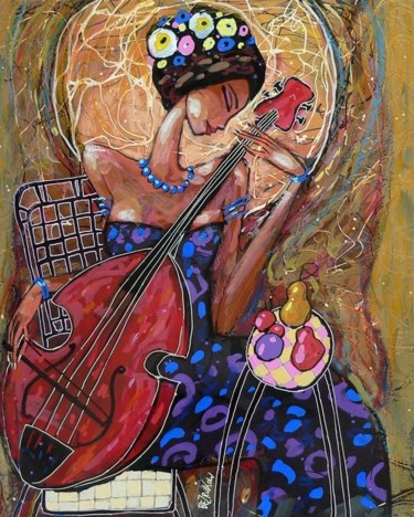 Painting titled "The Cellist" by Piotr Lagucik, Original Artwork, Acrylic
