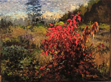 Malarstwo zatytułowany „Jesień. Krzew dębow…” autorstwa Piotr Mruk, Oryginalna praca, Akryl