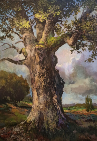 Painting titled "Stary dąb/Old oak" by Piotr Mruk, Original Artwork, Acrylic
