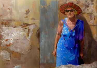 Peinture intitulée "Kobieta w niebieski…" par Piotr Mruk, Œuvre d'art originale, Acrylique