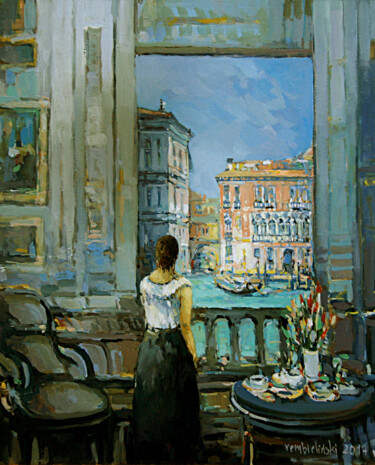 Pittura intitolato "Venice, women at th…" da Piotr Rembielinski, Opera d'arte originale, Olio