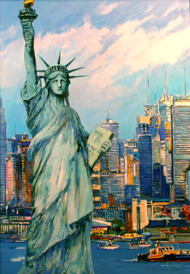 Painting titled "New York, Statue of…" by Piotr Rembielinski, Original Artwork, Acrylic