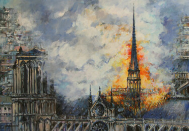 Painting titled "Fire of the Notre D…" by Piotr Rembielinski, Original Artwork, Acrylic