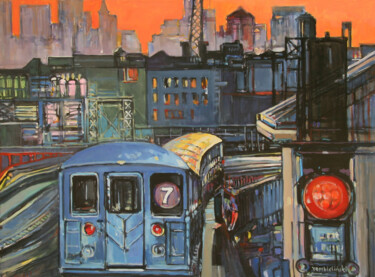 Painting titled "New York Queens, su…" by Piotr Rembielinski, Original Artwork, Acrylic