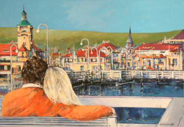 Pintura intitulada "A couple at the sea…" por Piotr Rembielinski, Obras de arte originais, Acrílico