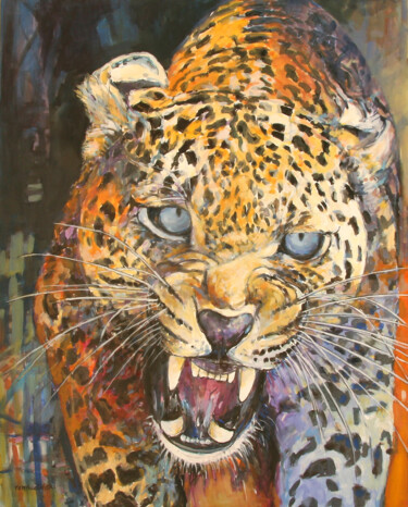 Pintura intitulada "Cute  leopard" por Piotr Rembielinski, Obras de arte originais, Acrílico