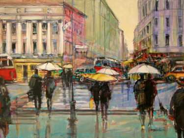 Pintura intitulada "Paris in the rain" por Piotr Rembielinski, Obras de arte originais, Acrílico