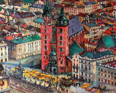 Peinture intitulée "Krakow, Main Market…" par Piotr Rembielinski, Œuvre d'art originale, Huile