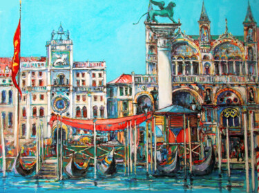 Картина под названием "Piazza San Marco a…" - Piotr Rembielinski, Подлинное произведение искусства, Масло