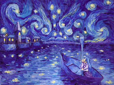 Peinture intitulée "Starry Night over t…" par Piotr Szerszynski, Œuvre d'art originale, Acrylique