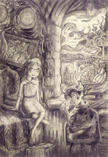 Drawing titled "Reg & Riko" by Piotr Szerszynski, Original Artwork, Pencil