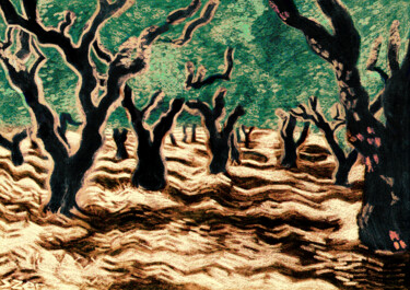 Dessin intitulée "Olive Trees" par Piotr Szerszynski, Œuvre d'art originale, Travail numérique 2D