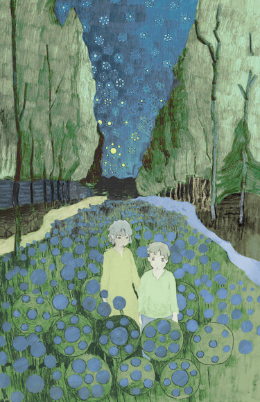 Disegno intitolato "Blue Alliums, Brigh…" da Piotr Szerszynski, Opera d'arte originale, Lavoro digitale 2D