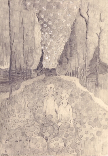 Dessin intitulée "Alliums with Starry…" par Piotr Szerszynski, Œuvre d'art originale, Crayon