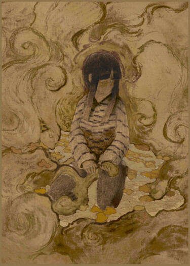 Tekening getiteld "Girl in Brown" door Piotr Szerszynski, Origineel Kunstwerk, Potlood