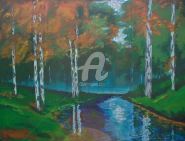 Painting titled "birch forest" by Piotr, Original Artwork