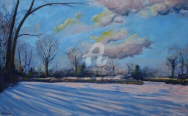 Painting titled "Winter Lake" by Piotr, Original Artwork, Oil